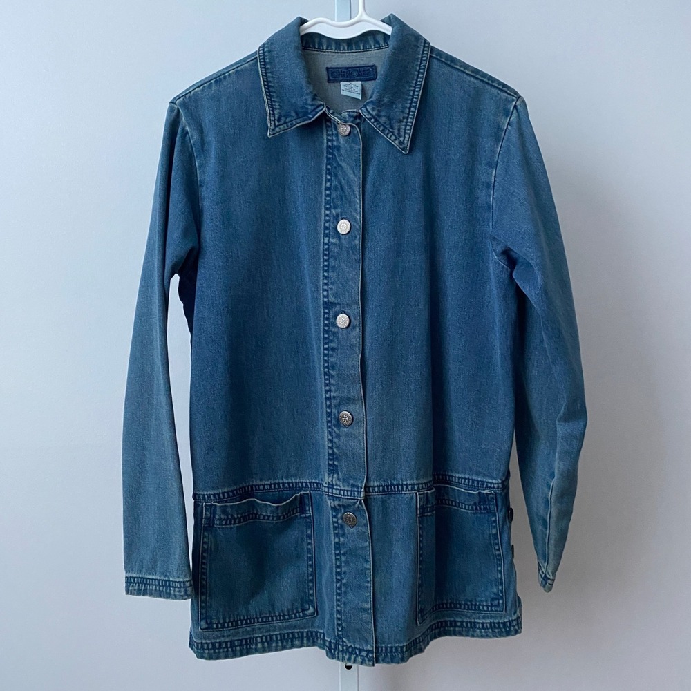 Cherokee Cotton Relaxed Lagenlook Denim Chore Shacket S Blue